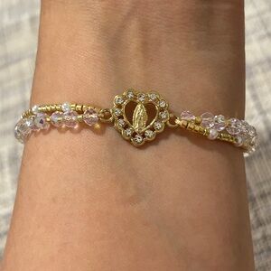 Virgen de Guadalupe Beaded Bracelet with clear Crystal Beads